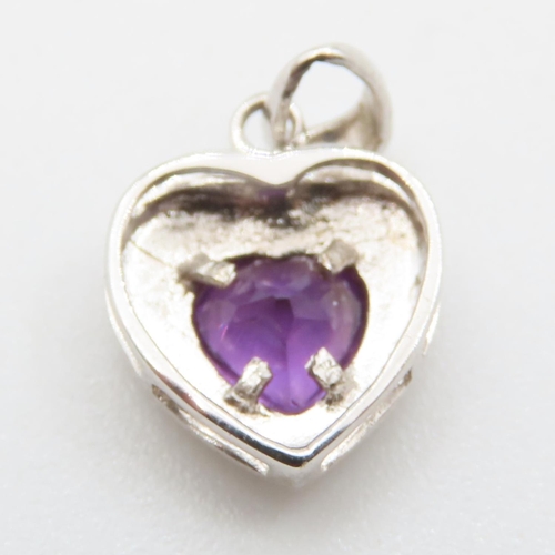 337 - Amethyst Set 9 Carat White Gold Heart Motif Pendant 1.5cm High