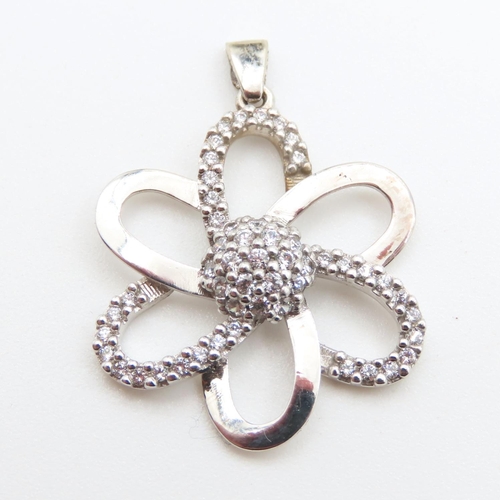 339 - Gemset 9 Carat White Gold Flower Form Pendant 3cm High As New Unworn