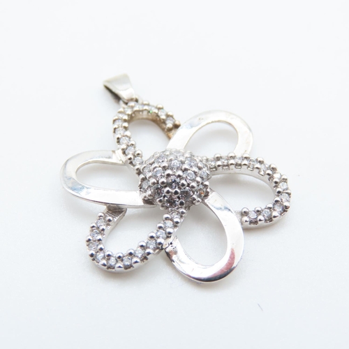 339 - Gemset 9 Carat White Gold Flower Form Pendant 3cm High As New Unworn