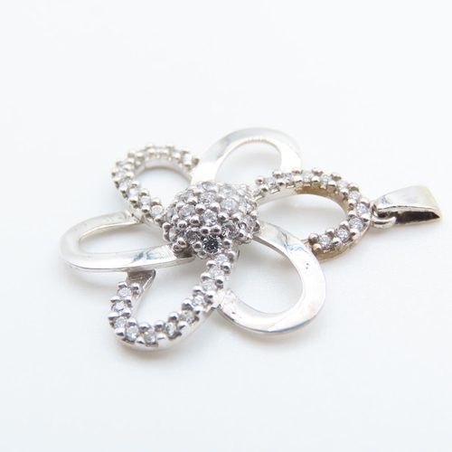 339 - Gemset 9 Carat White Gold Flower Form Pendant 3cm High As New Unworn
