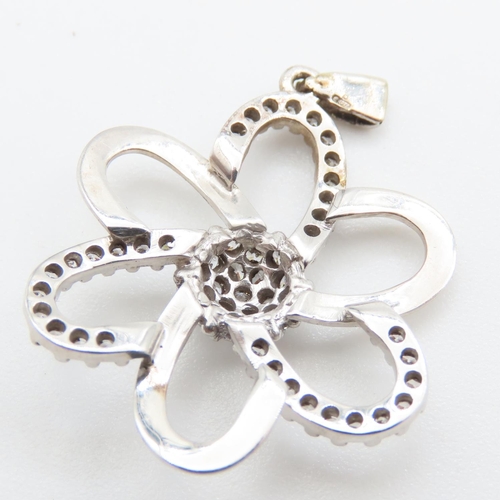 339 - Gemset 9 Carat White Gold Flower Form Pendant 3cm High As New Unworn