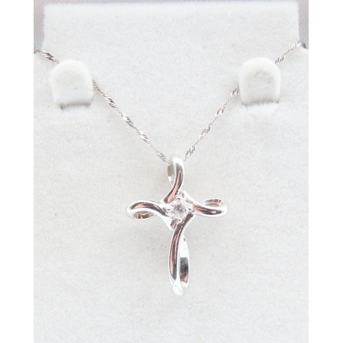 340 - Diamond Set Cross Pendant 2cm High Mounted in 9 Carat White Gold Further Set on 9 Carat White Gold C... 