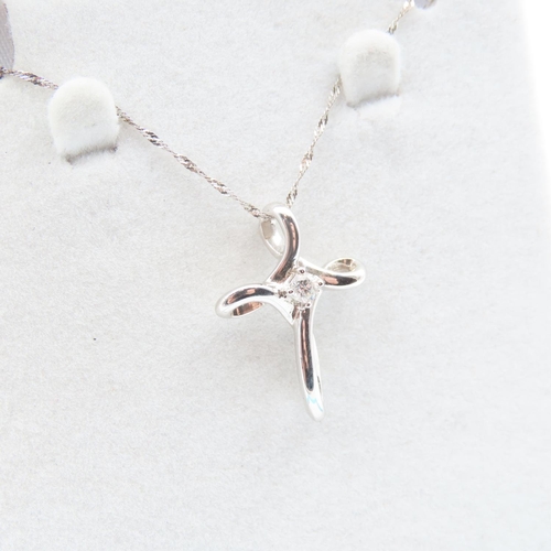 340 - Diamond Set Cross Pendant 2cm High Mounted in 9 Carat White Gold Further Set on 9 Carat White Gold C... 