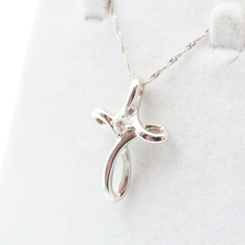 340 - Diamond Set Cross Pendant 2cm High Mounted in 9 Carat White Gold Further Set on 9 Carat White Gold C... 