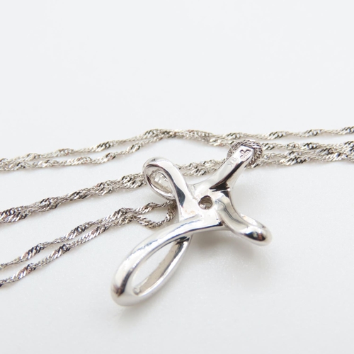340 - Diamond Set Cross Pendant 2cm High Mounted in 9 Carat White Gold Further Set on 9 Carat White Gold C... 