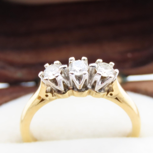 342 - Three Stone Diamond Ring Set in 18 Carat Yellow Gold Ring Size K As New Unworn