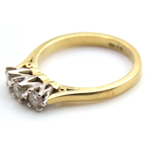 342 - Three Stone Diamond Ring Set in 18 Carat Yellow Gold Ring Size K As New Unworn