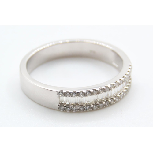 345 - Baguette Cut and Round Cut Three Row Diamond Ring Set in 18 Carat White Gold Ring Size Q As New Unwo... 