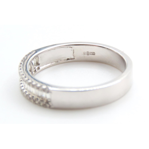 345 - Baguette Cut and Round Cut Three Row Diamond Ring Set in 18 Carat White Gold Ring Size Q As New Unwo... 