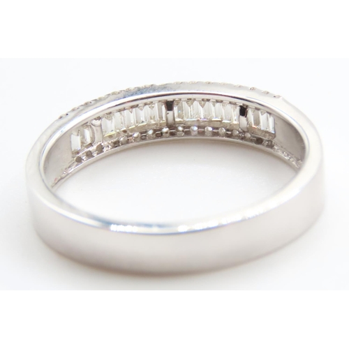 345 - Baguette Cut and Round Cut Three Row Diamond Ring Set in 18 Carat White Gold Ring Size Q As New Unwo... 