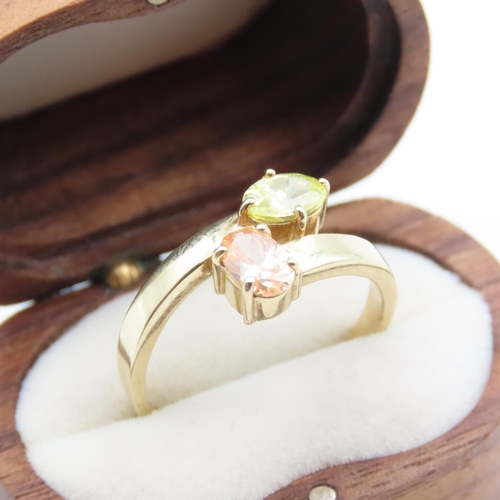 347 - Peridot and Tourmaline Wrap Around Design Ring Set in 9 Carat Yellow Gold Ring Size P and a Half As ... 
