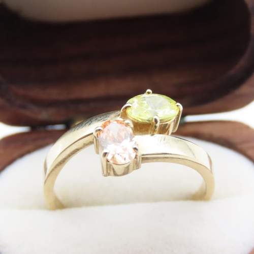 347 - Peridot and Tourmaline Wrap Around Design Ring Set in 9 Carat Yellow Gold Ring Size P and a Half As ... 