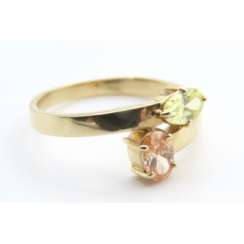 347 - Peridot and Tourmaline Wrap Around Design Ring Set in 9 Carat Yellow Gold Ring Size P and a Half As ... 