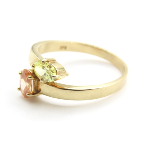 347 - Peridot and Tourmaline Wrap Around Design Ring Set in 9 Carat Yellow Gold Ring Size P and a Half As ... 