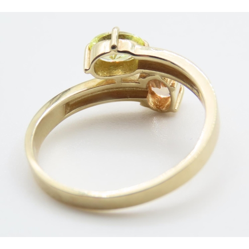 347 - Peridot and Tourmaline Wrap Around Design Ring Set in 9 Carat Yellow Gold Ring Size P and a Half As ... 