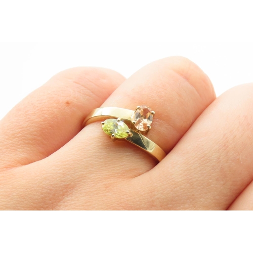 347 - Peridot and Tourmaline Wrap Around Design Ring Set in 9 Carat Yellow Gold Ring Size P and a Half As ... 