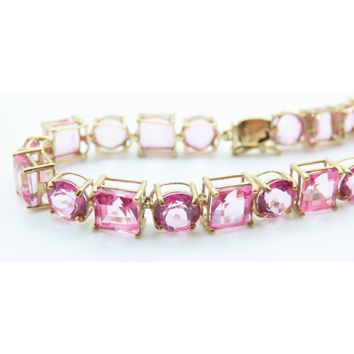 35 - Pink Tourmaline Set Ladies Bracelet Set in 9 Carat Yellow Gold 19cm Long