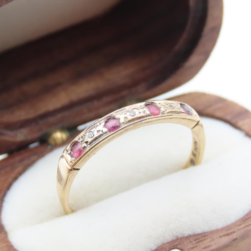 351 - Ruby and Diamond Set Ring Mounted in 9 Carat Yellow Gold Ring Size P and a Half As New Unworn