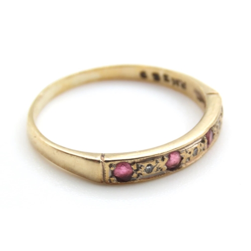351 - Ruby and Diamond Set Ring Mounted in 9 Carat Yellow Gold Ring Size P and a Half As New Unworn