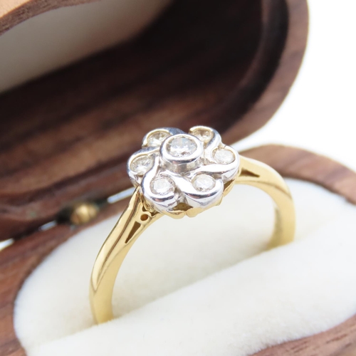 352 - Diamond Set Ladies Floral Motif Ring Set in Platinum Mounted on 18 Carat Yellow Gold Ring Size P As ... 