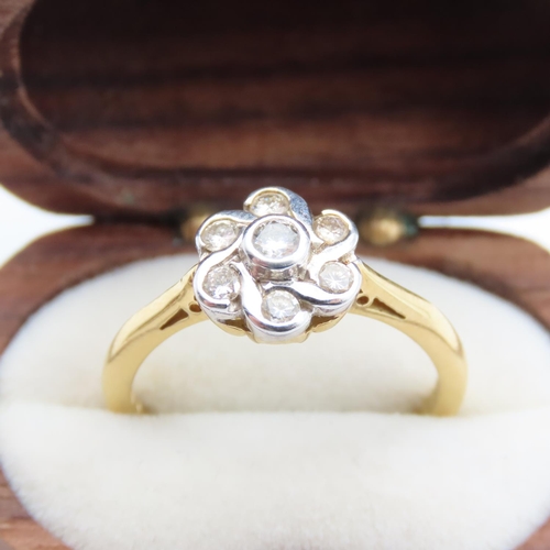 352 - Diamond Set Ladies Floral Motif Ring Set in Platinum Mounted on 18 Carat Yellow Gold Ring Size P As ... 