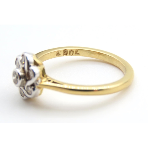 352 - Diamond Set Ladies Floral Motif Ring Set in Platinum Mounted on 18 Carat Yellow Gold Ring Size P As ... 