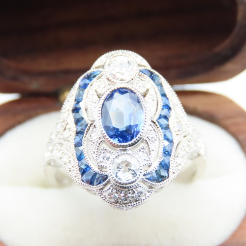 38 - Sapphire and Diamond Set Ladies Ring Mounted in Platinum Ring Size N and a Half