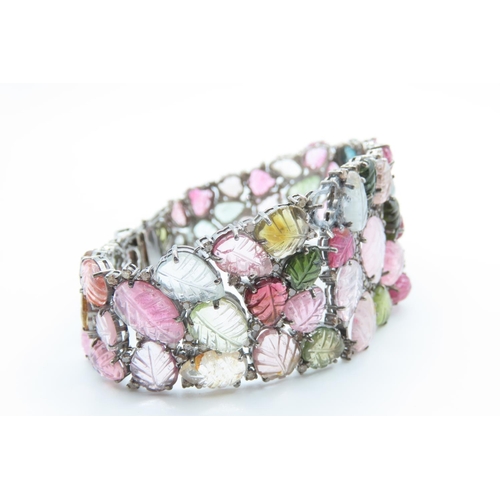 422 - Attractively Detailed Multi Gem and Diamond Bracelet Set in  Silver with Rose Gold Clasp 20cm Long