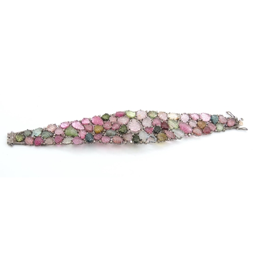 422 - Attractively Detailed Multi Gem and Diamond Bracelet Set in  Silver with Rose Gold Clasp 20cm Long
