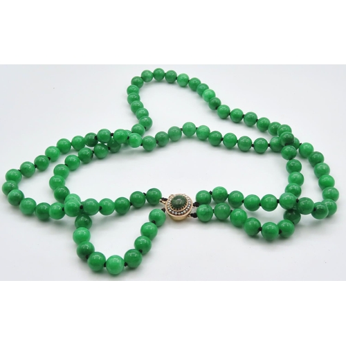 474 - Ladies Two Strand Jade Bead Necklace with 14 Carat Yellow Gold Clasp Shortest Strand 60cm Long Clasp... 