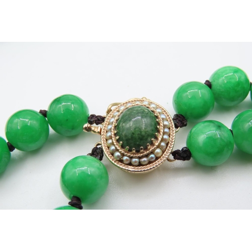 474 - Ladies Two Strand Jade Bead Necklace with 14 Carat Yellow Gold Clasp Shortest Strand 60cm Long Clasp... 