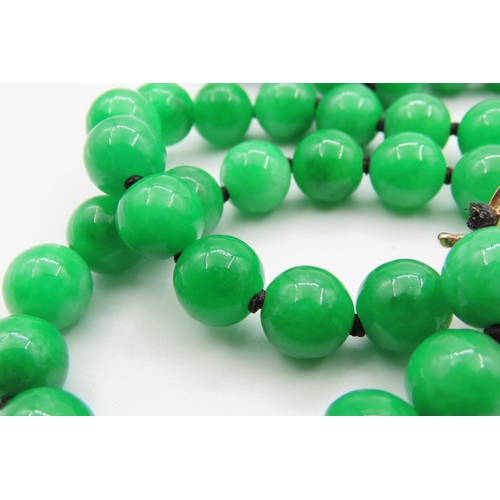 474 - Ladies Two Strand Jade Bead Necklace with 14 Carat Yellow Gold Clasp Shortest Strand 60cm Long Clasp... 