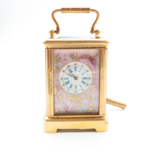 481 - Sevres Porcelain Panel Inset Carriage Clock Neat Form Working Order Key Present