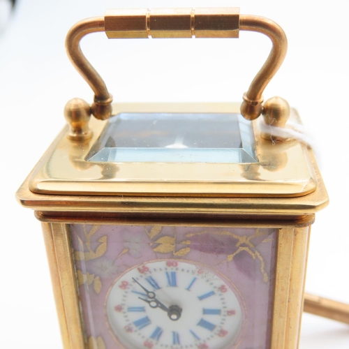 481 - Sevres Porcelain Panel Inset Carriage Clock Neat Form Working Order Key Present