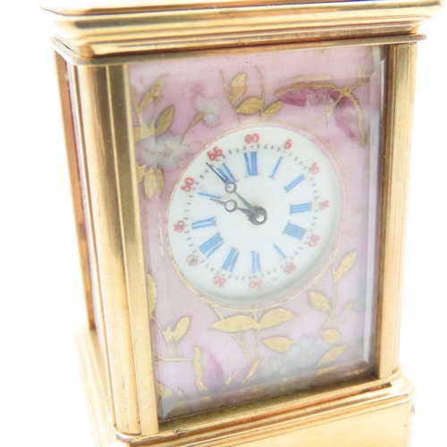 481 - Sevres Porcelain Panel Inset Carriage Clock Neat Form Working Order Key Present