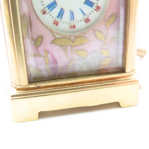 481 - Sevres Porcelain Panel Inset Carriage Clock Neat Form Working Order Key Present