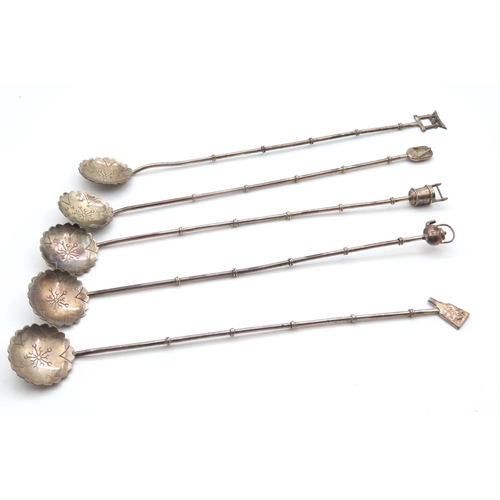 Five Chinese Silver Cocktail Stirrers 20cm Long