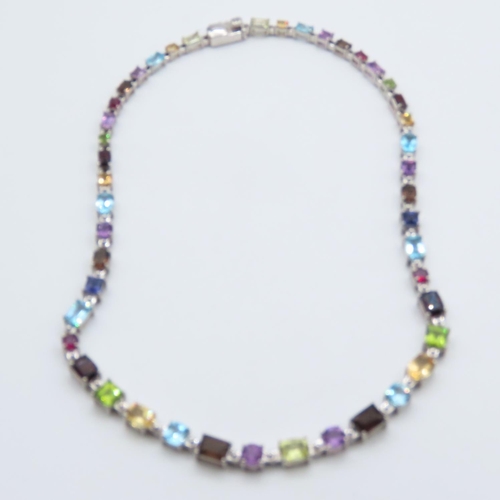 486 - Multi Gemstone Ladies Necklace Set in Silver 44cm Long
