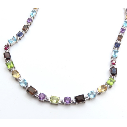 486 - Multi Gemstone Ladies Necklace Set in Silver 44cm Long