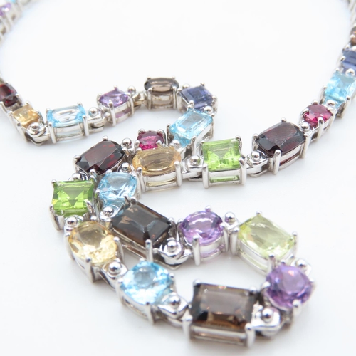 486 - Multi Gemstone Ladies Necklace Set in Silver 44cm Long