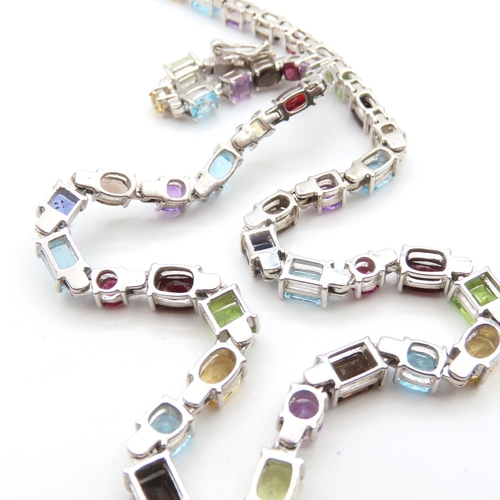 486 - Multi Gemstone Ladies Necklace Set in Silver 44cm Long