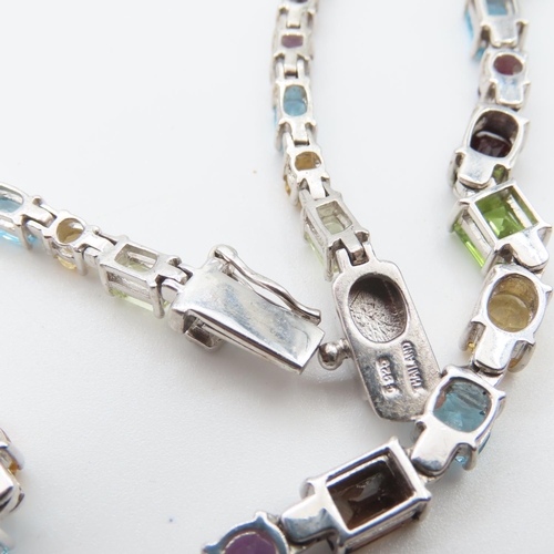 486 - Multi Gemstone Ladies Necklace Set in Silver 44cm Long