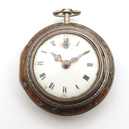 489 - Pear Cased Verge Movement Pocket Watch Roman Numeral Deocrated Dial