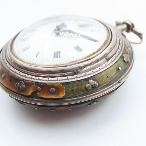 489 - Pear Cased Verge Movement Pocket Watch Roman Numeral Deocrated Dial