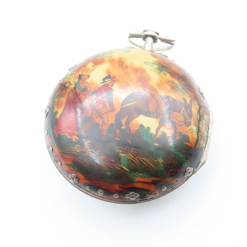 489 - Pear Cased Verge Movement Pocket Watch Roman Numeral Deocrated Dial