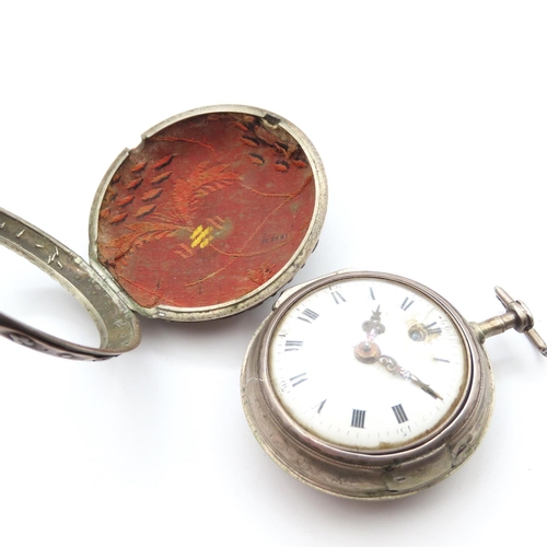 489 - Pear Cased Verge Movement Pocket Watch Roman Numeral Deocrated Dial
