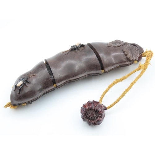 490 - Japanese Inro Fruit and Insect Motif Decoration Original Toggle and Netsuke Present Tri Part