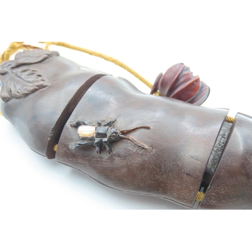 490 - Japanese Inro Fruit and Insect Motif Decoration Original Toggle and Netsuke Present Tri Part