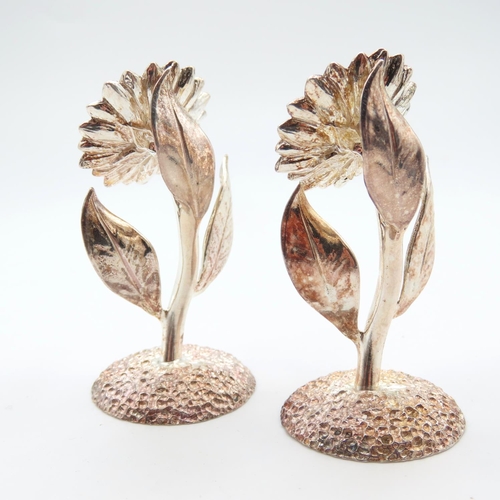 491 - Pair of Silver Sunflower Motif Menu Holders Contained Within Original Presentation Case 6cm High