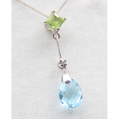 498 - Blue Topaz Peridot and Diamond Set Pendant 9 Carat Yellow Gold Pendant 3cm High Mounted on 9 Carat W... 
